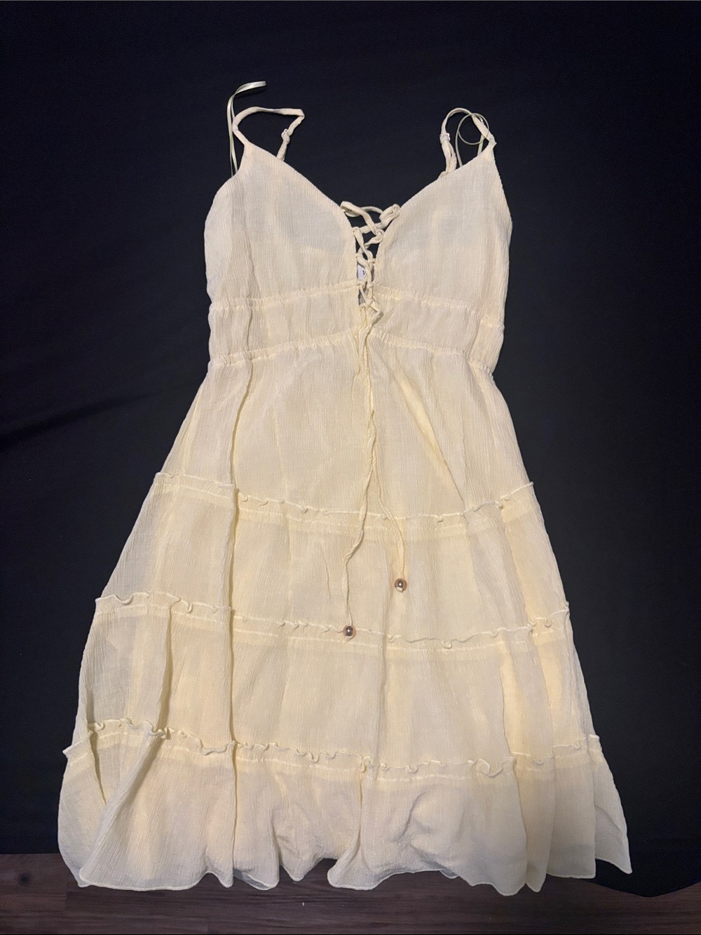 HYFVE Cream Tiered Lace-Up Midi Sundress
